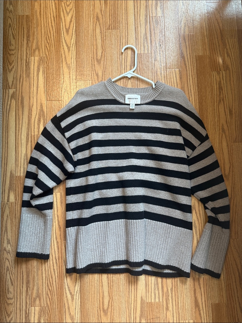 Indusry Striped Crewneck Sweater in Beige and Black